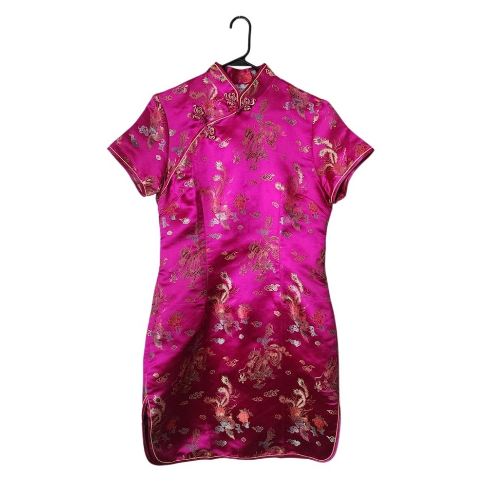 TANG YI Pink Brocade Dragon Cheongsam Mini Dress Y2K Size 40